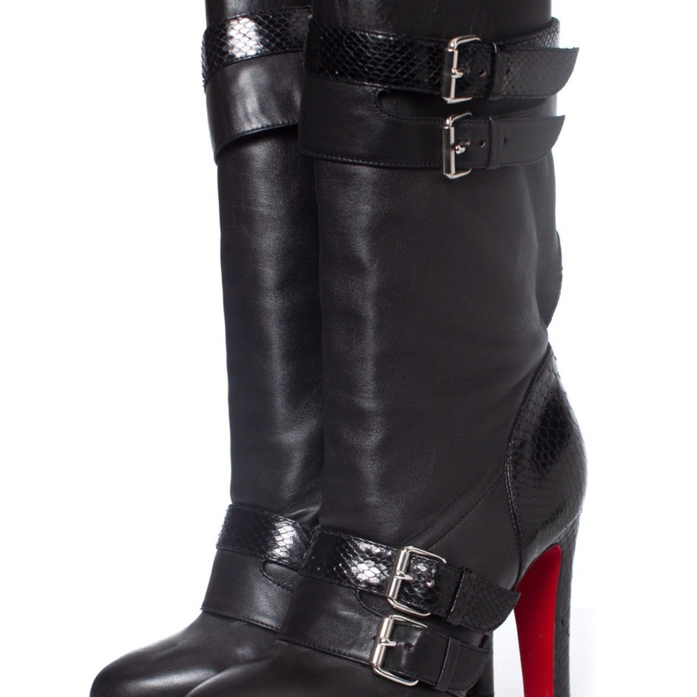 Gorgeous Christian Loubiutin Loubi Bike Black Platform Leather Boots
